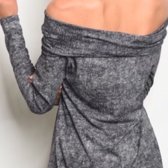 Gray Off The Shoulders Lined Tunic Top - Picture 2 of 6